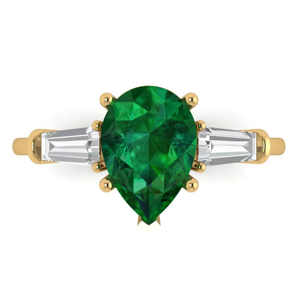 2.5 cttw Simulated Emerald Three-Stone Engagement Ring - Solid Gold (Pear Cut,10x7mm)