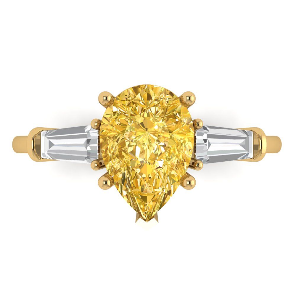2.5 cttw Natural Citrine Three-Stone Engagement Ring - Solid Gold (Pear Cut,10x7mm)