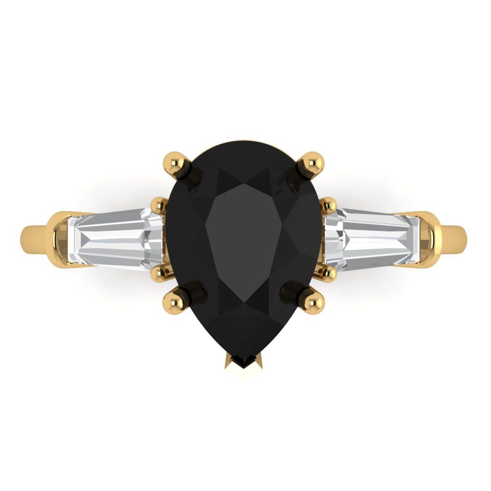 2.5 cttw Natural Onyx Three-Stone Engagement Ring - Solid Gold (Pear Cut,10x7mm)