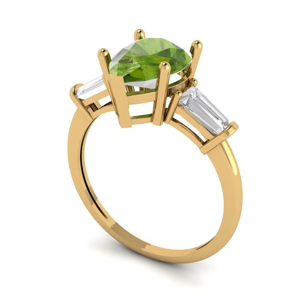 2.5 cttw Natural Peridot Three-Stone Engagement Ring - Solid Gold (Pear Cut,10x7mm)