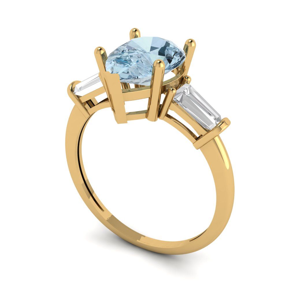 2.5 cttw Natural Sky Blue Topaz Three-Stone Engagement Ring - Solid Gold (Pear Cut,10x7mm)