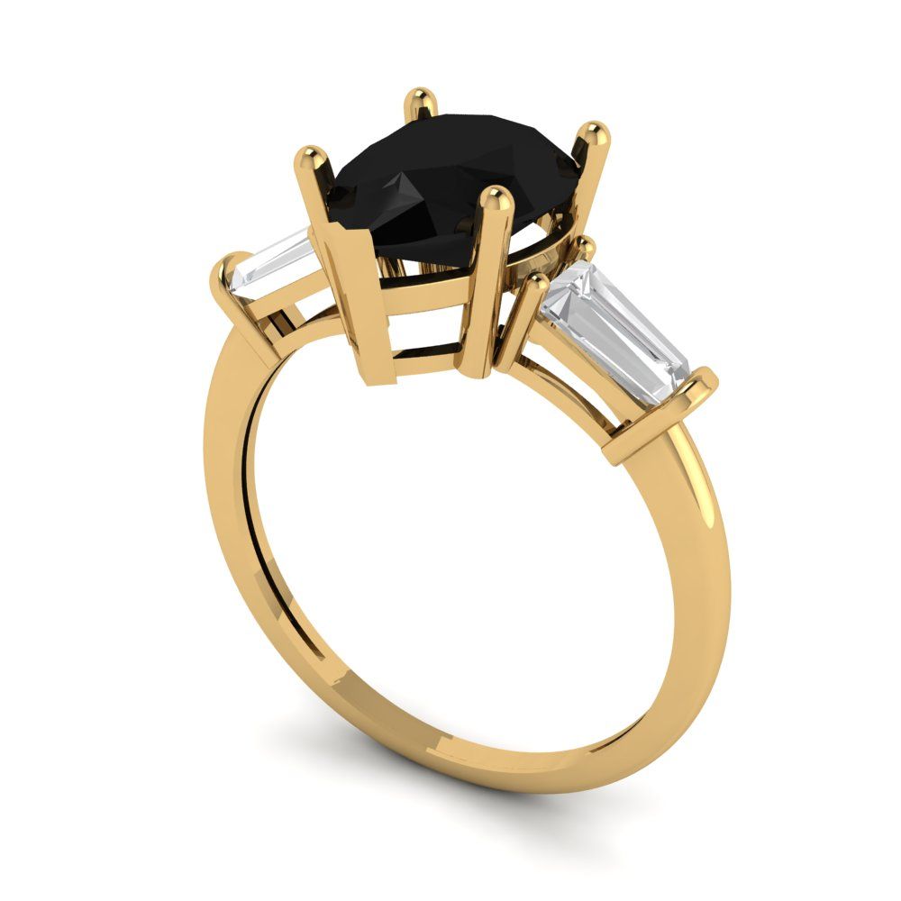 2.5 cttw Natural Onyx Three-Stone Engagement Ring - Solid Gold (Pear Cut,10x7mm)