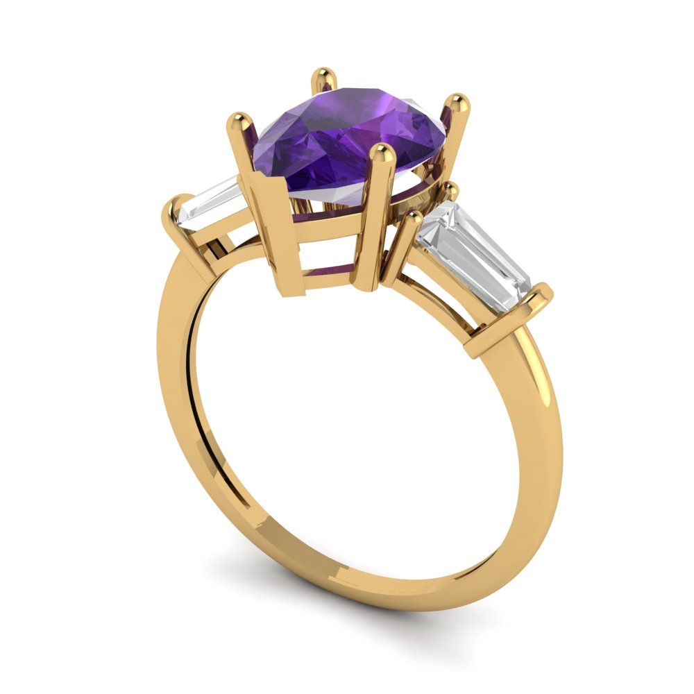 2.5 cttw Natural Amethyst Three-Stone Engagement Ring - Solid Gold (Pear Cut,10x7mm)