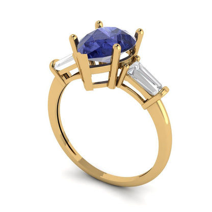 2.5 cttw Simulated Tanzanite Three-Stone Engagement Ring - Solid Gold (Pear Cut,10x7mm)