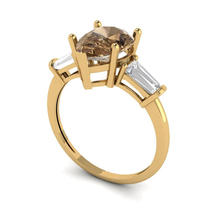 2.5 cttw Zirconia Simulated Champagne Diamond Three-Stone Engagement Ring - Solid Gold (VVS1, Pear Cut,10x7mm)
