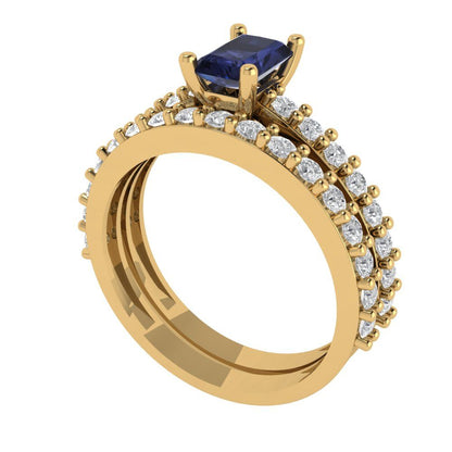 2.5 cttw Simulated Blue Sapphire Three-Stone Engagement Ring - Solid Gold (Pear Cut,10x7mm)