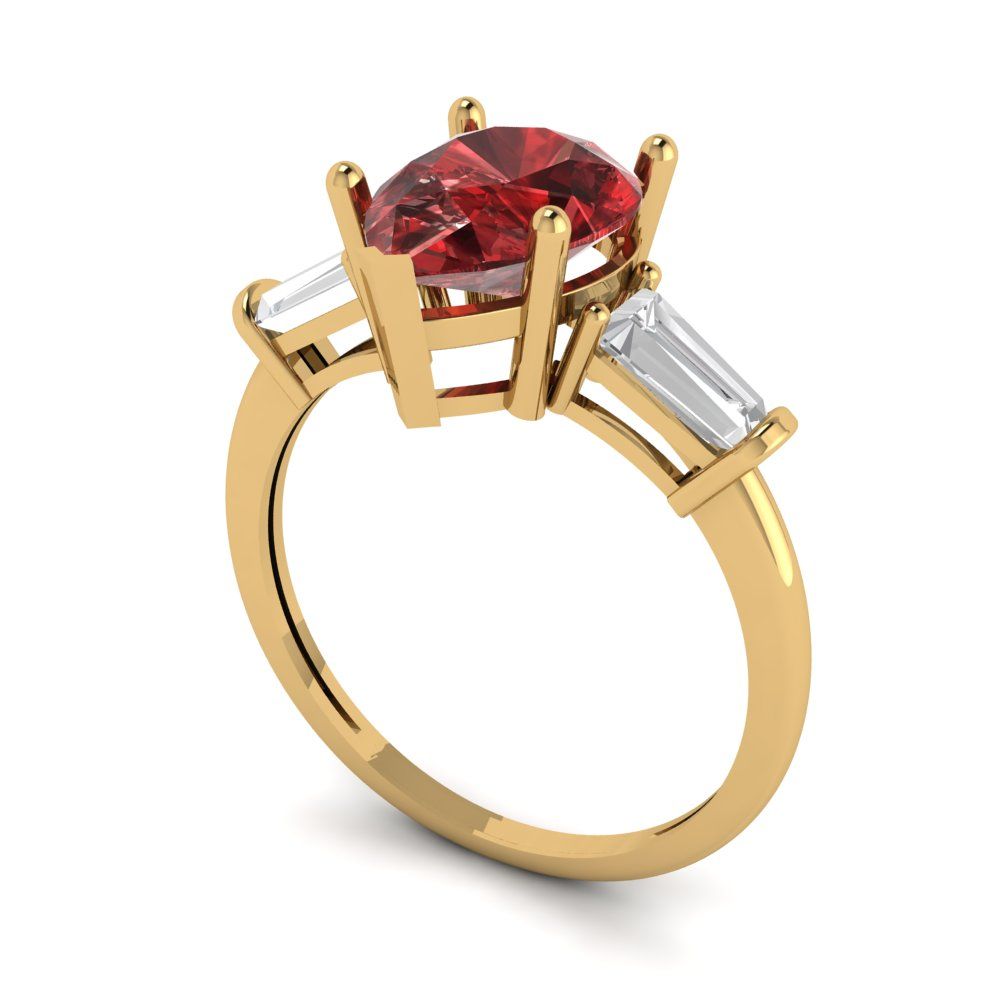 2.5 cttw Natural Garnet Three-Stone Engagement Ring - Solid Yellow Gold (VVS1, Pear Cut,10x7mm)