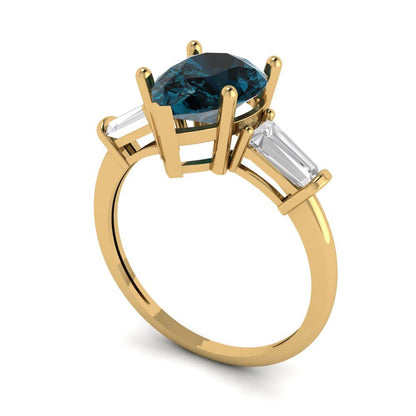 2.5 cttw Natural London Blue Topaz Three-Stone Engagement Ring - Solid Gold (Pear Cut,10x7mm)