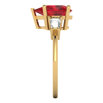 2.5 cttw Simulated Pink Tourmaline Three-Stone Engagement Ring - Solid Gold (Pear Cut,10x7mm)