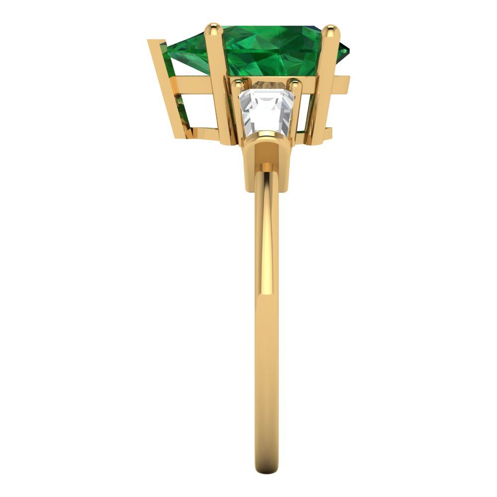 2.5 cttw Simulated Emerald Three-Stone Engagement Ring - Solid Gold (Pear Cut,10x7mm)