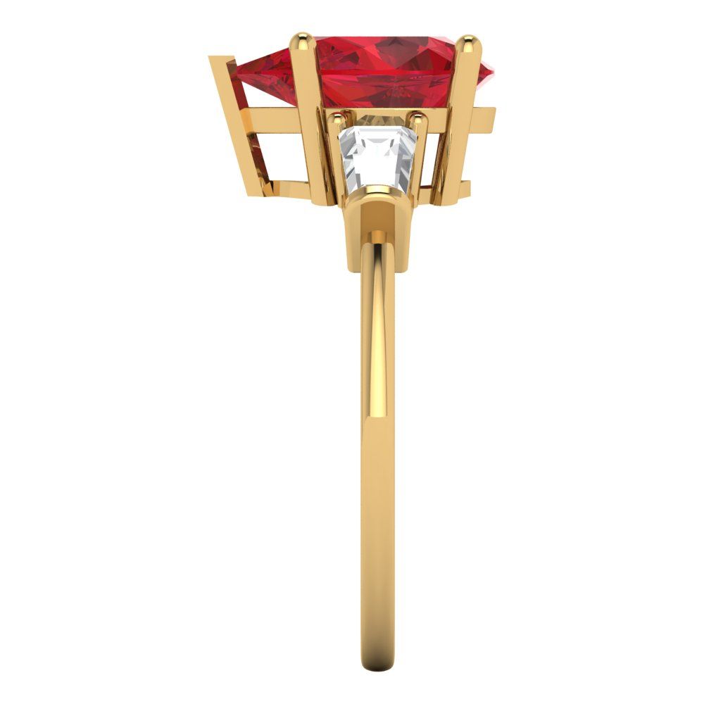 2.5 cttw Simulated Ruby Three-Stone Engagement Ring - Solid Gold (Pear Cut,10x7mm)