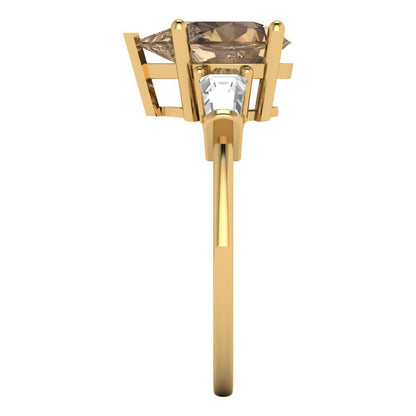 2.5 cttw Zirconia Simulated Champagne Diamond Three-Stone Engagement Ring - Solid Gold (VVS1, Pear Cut,10x7mm)