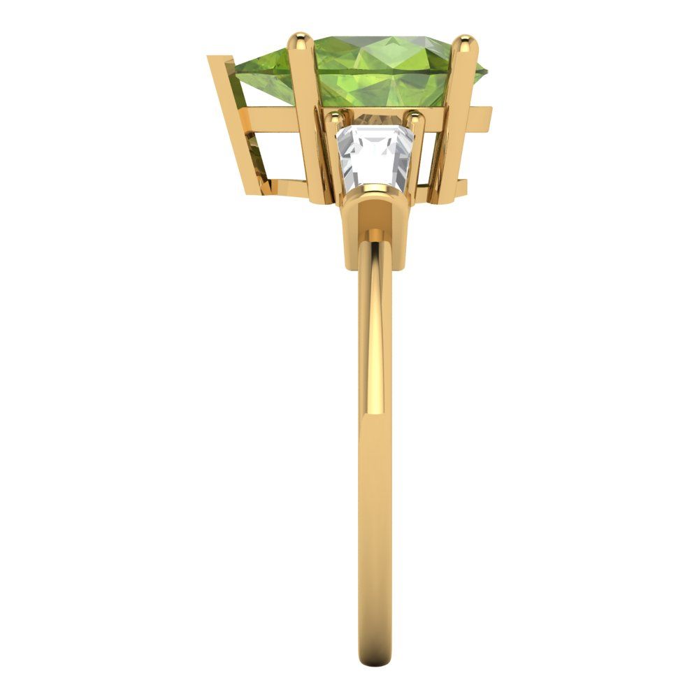 2.5 cttw Natural Peridot Three-Stone Engagement Ring - Solid Gold (Pear Cut,10x7mm)