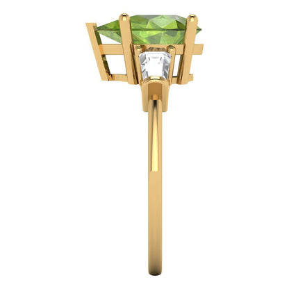 2.5 cttw Natural Peridot Three-Stone Engagement Ring - Solid Gold (Pear Cut,10x7mm)