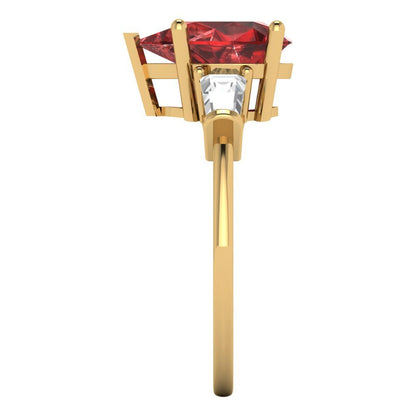 2.5 cttw Natural Garnet Three-Stone Engagement Ring - Solid Yellow Gold (VVS1, Pear Cut,10x7mm)