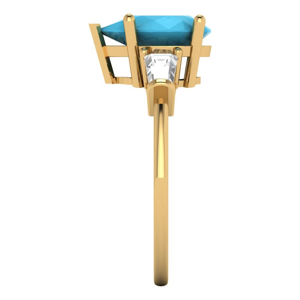 2.5 cttw Simulated Turquoise Three-Stone Engagement Ring - Solid Gold (Pear Cut,10x7mm)