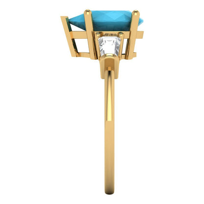 2.5 cttw Simulated Turquoise Three-Stone Engagement Ring - Solid Gold (Pear Cut,10x7mm)