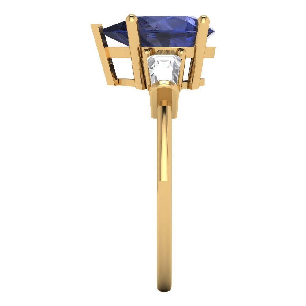 2.5 cttw Simulated Blue Sapphire Three-Stone Engagement Ring - Solid Gold (Pear Cut,10x7mm)