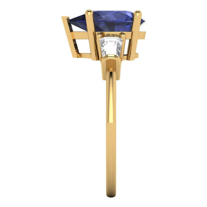 2.5 cttw Simulated Blue Sapphire Three-Stone Engagement Ring - Solid Gold (Pear Cut,10x7mm)