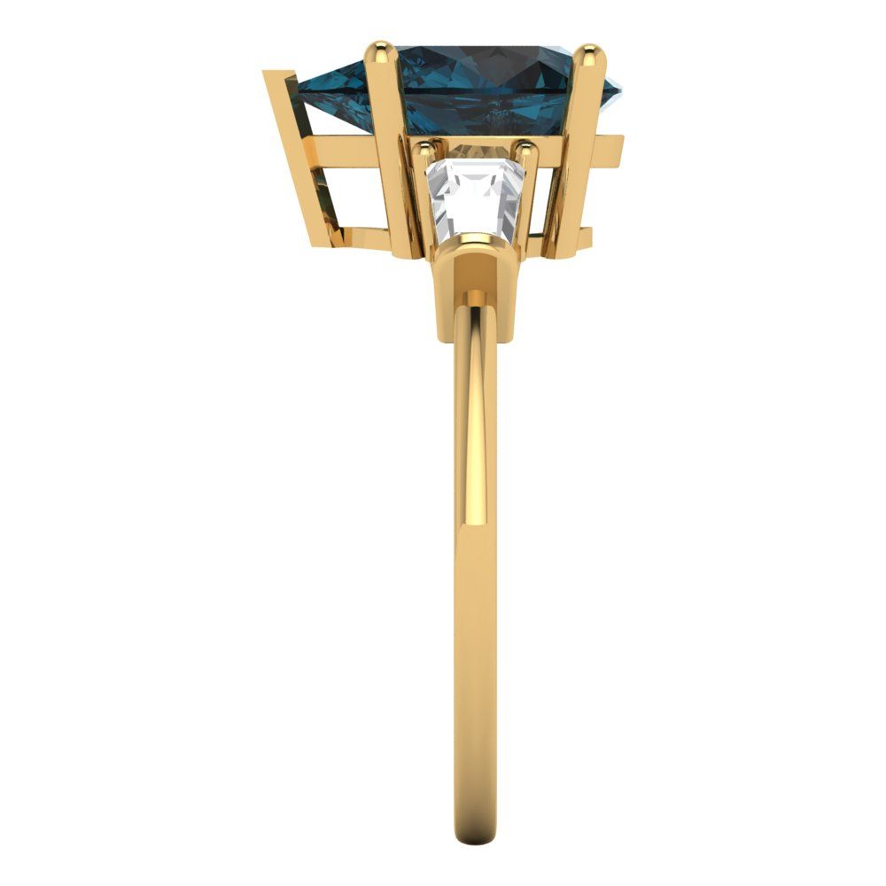 2.5 cttw Natural London Blue Topaz Three-Stone Engagement Ring - Solid Gold (Pear Cut,10x7mm)