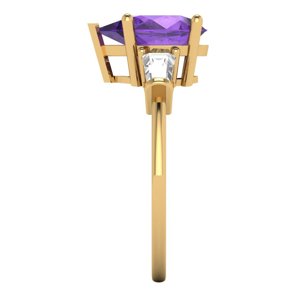 2.5 cttw Natural Amethyst Three-Stone Engagement Ring - Solid Gold (Pear Cut,10x7mm)