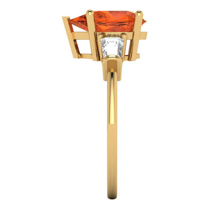 2.5 cttw Zirconia Simulated Red Diamond Three-Stone Engagement Ring - Solid Gold (VVS1, Pear Cut,10x7mm)