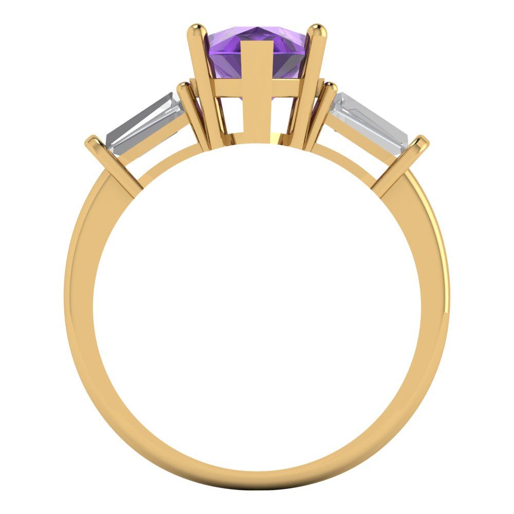 2.5 cttw Natural Amethyst Three-Stone Engagement Ring - Solid Gold (Pear Cut,10x7mm)