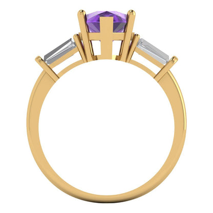 2.5 cttw Natural Amethyst Three-Stone Engagement Ring - Solid Gold (Pear Cut,10x7mm)