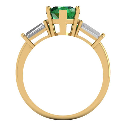 2.5 cttw Simulated Emerald Three-Stone Engagement Ring - Solid Gold (Pear Cut,10x7mm)