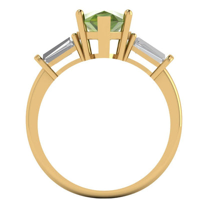 2.5 cttw Natural Peridot Three-Stone Engagement Ring - Solid Gold (Pear Cut,10x7mm)