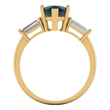 2.5 cttw Natural London Blue Topaz Three-Stone Engagement Ring - Solid Gold (Pear Cut,10x7mm)