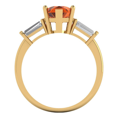 2.5 cttw Zirconia Simulated Red Diamond Three-Stone Engagement Ring - Solid Gold (VVS1, Pear Cut,10x7mm)