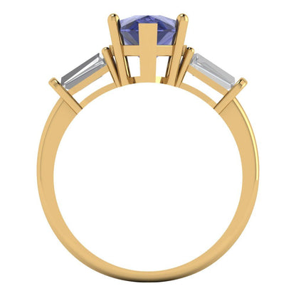2.5 cttw Simulated Tanzanite Three-Stone Engagement Ring - Solid Gold (Pear Cut,10x7mm)