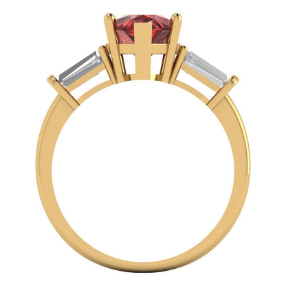 2.5 cttw Natural Garnet Three-Stone Engagement Ring - Solid Yellow Gold (VVS1, Pear Cut,10x7mm)