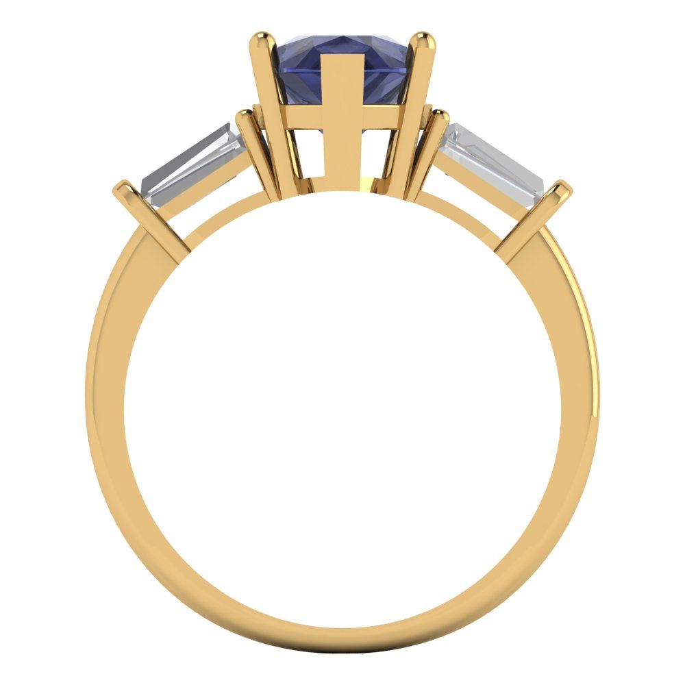 2.5 cttw Simulated Blue Sapphire Three-Stone Engagement Ring - Solid Gold (Pear Cut,10x7mm)