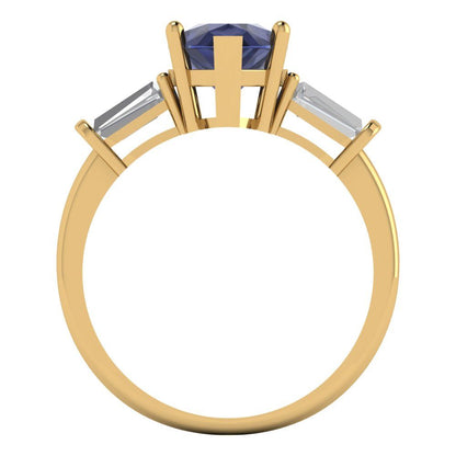 2.5 cttw Simulated Blue Sapphire Three-Stone Engagement Ring - Solid Gold (Pear Cut,10x7mm)