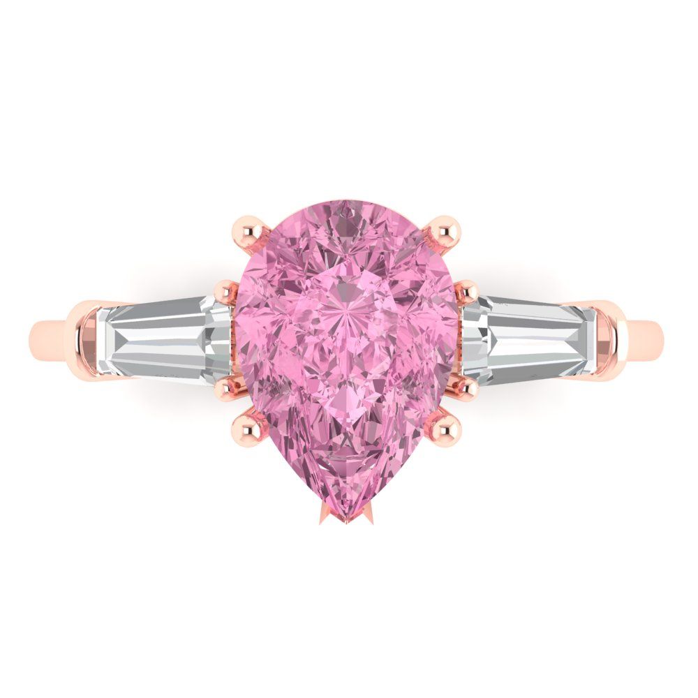 2.5 cttw Zirconia Simulated Pink Diamond Three-Stone Engagement Ring - Solid Gold (VVS1, Pear Cut,10x7mm)