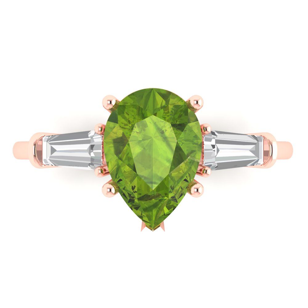 2.5 cttw Natural Peridot Three-Stone Engagement Ring - Solid Gold (Pear Cut,10x7mm)