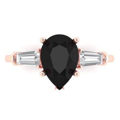 2.5 cttw Natural Onyx Three-Stone Engagement Ring - Solid Gold (Pear Cut,10x7mm)