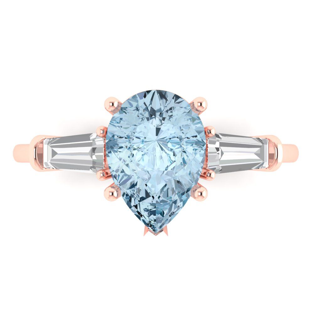 2.5 cttw Natural Swiss Blue Topaz Three-Stone Engagement Ring - Solid Gold (Pear Cut,10x7mm)