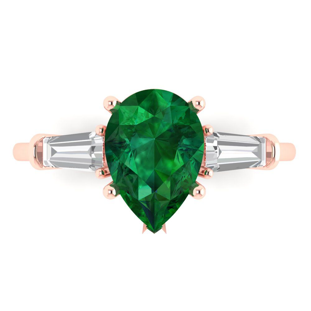 2.5 cttw Simulated Emerald Three-Stone Engagement Ring - Solid Gold (Pear Cut,10x7mm)