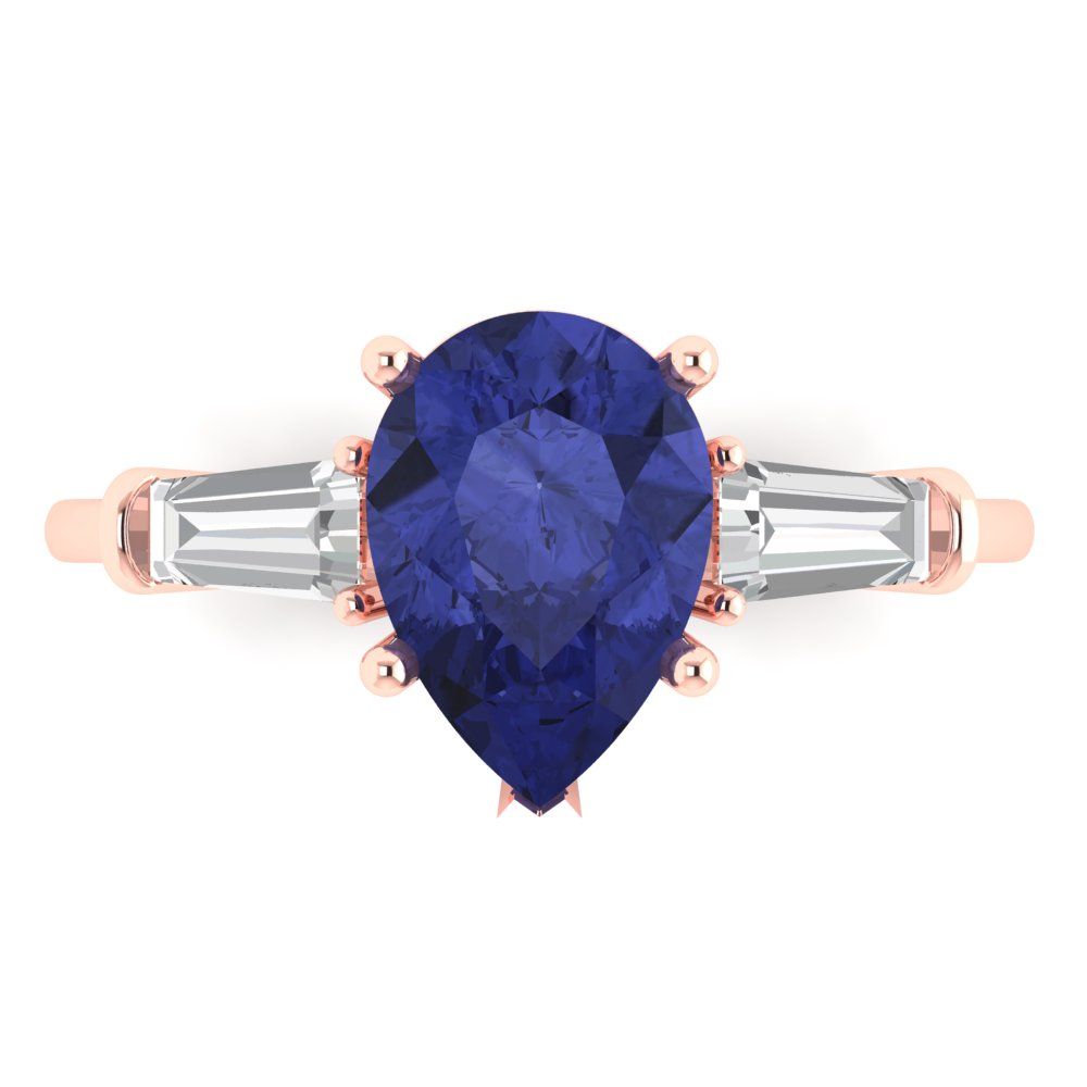 2.5 cttw Simulated Tanzanite Three-Stone Engagement Ring - Solid Gold (Pear Cut,10x7mm)
