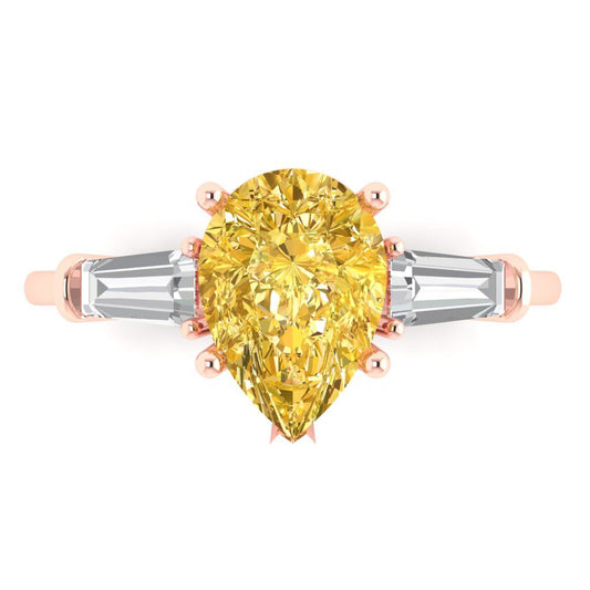 2.5 cttw Natural Citrine Three-Stone Engagement Ring - Solid Rose Gold (VVS1, Pear Cut,10x7mm)