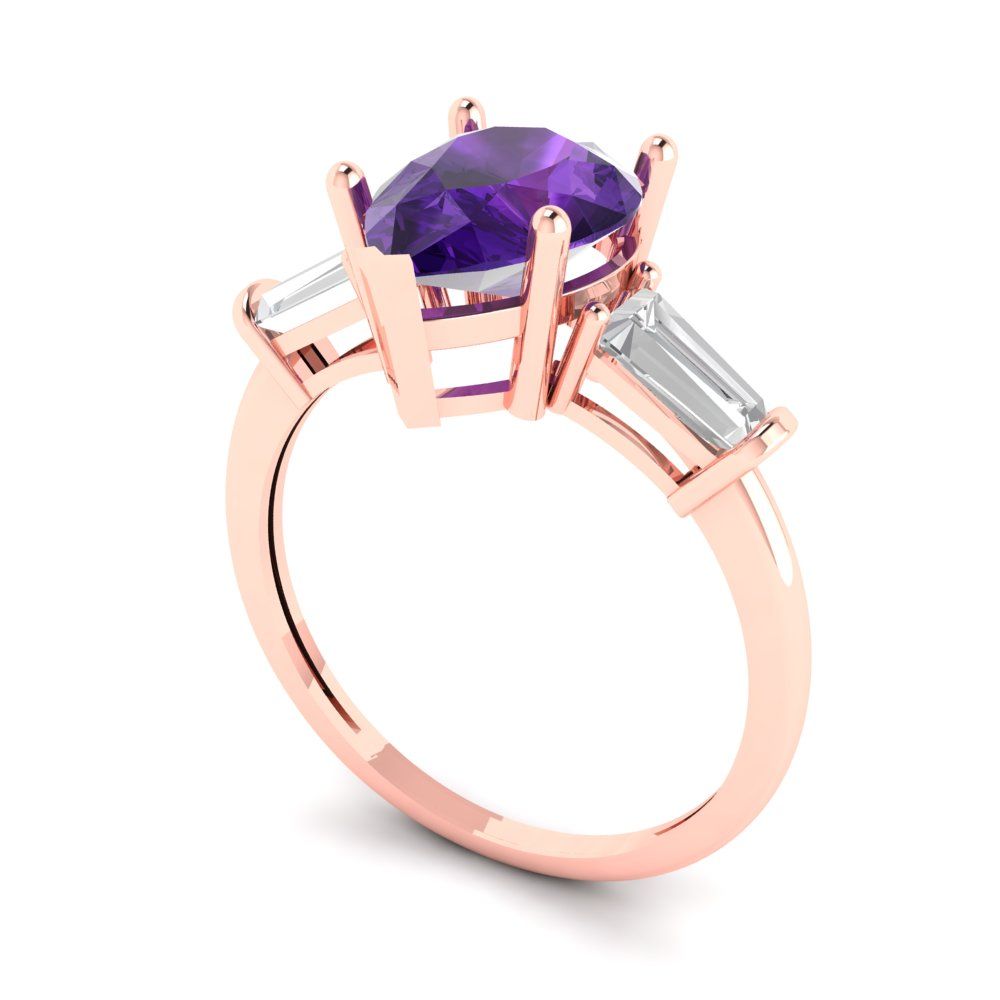 2.5 cttw Natural Amethyst Three-Stone Engagement Ring - Solid Gold (Pear Cut,10x7mm)