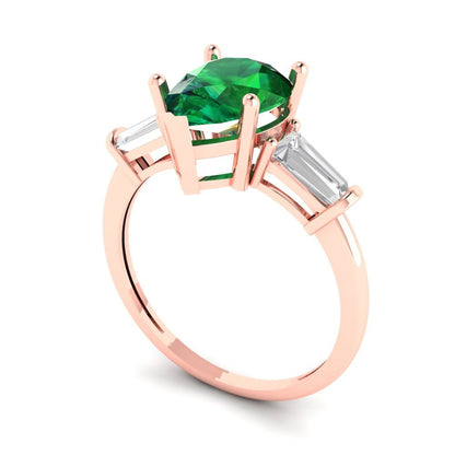 2.5 cttw Simulated Emerald Three-Stone Engagement Ring - Solid Gold (Pear Cut,10x7mm)