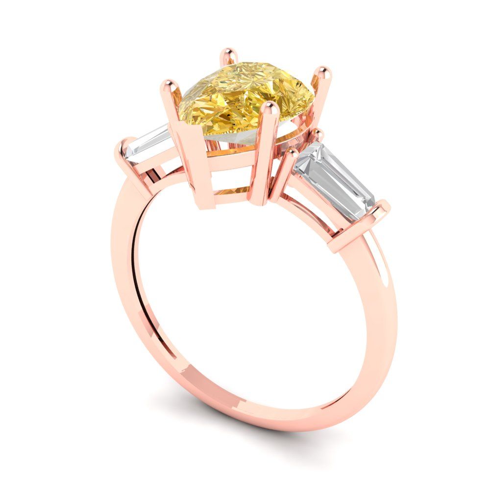2.5 cttw Zirconia Simulated Yellow Diamond Three-Stone Engagement Ring - Solid Gold (VVS1, Pear Cut,10x7mm)