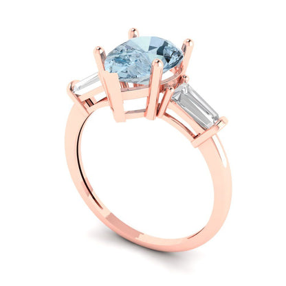 2.5 cttw Natural Aquamarine Three-Stone Engagement Ring - Solid Gold (Pear Cut,10x7mm)