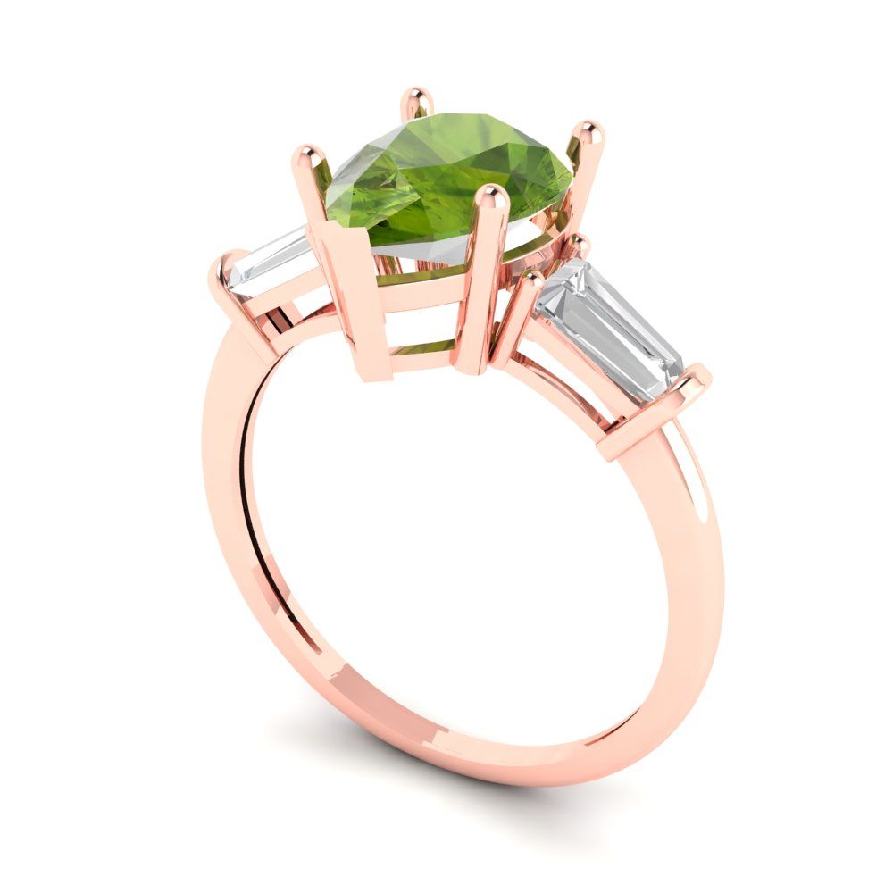 2.5 cttw Natural Peridot Three-Stone Engagement Ring - Solid Gold (Pear Cut,10x7mm)