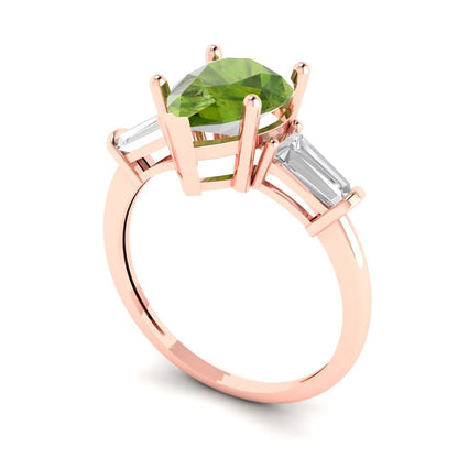 2.5 cttw Natural Peridot Three-Stone Engagement Ring - Solid Gold (Pear Cut,10x7mm)