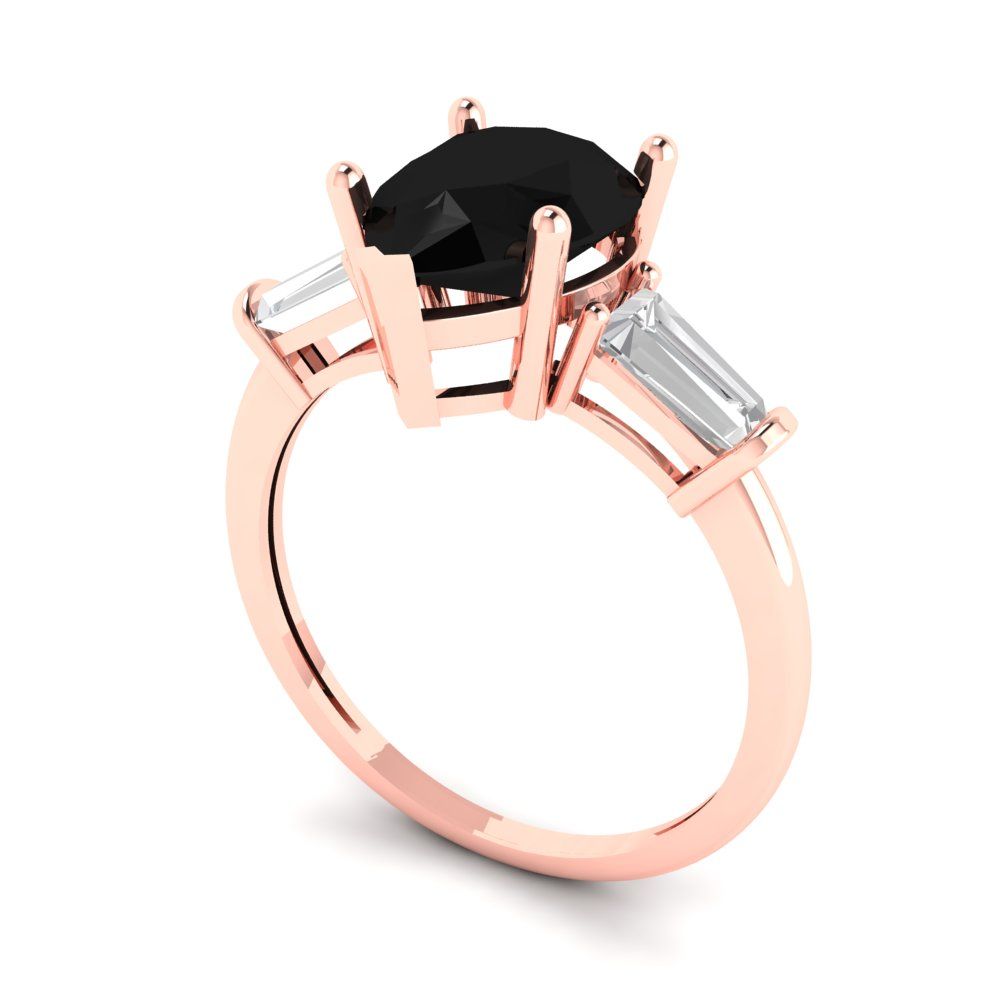 2.5 cttw Natural Onyx Three-Stone Engagement Ring - Solid Gold (Pear Cut,10x7mm)